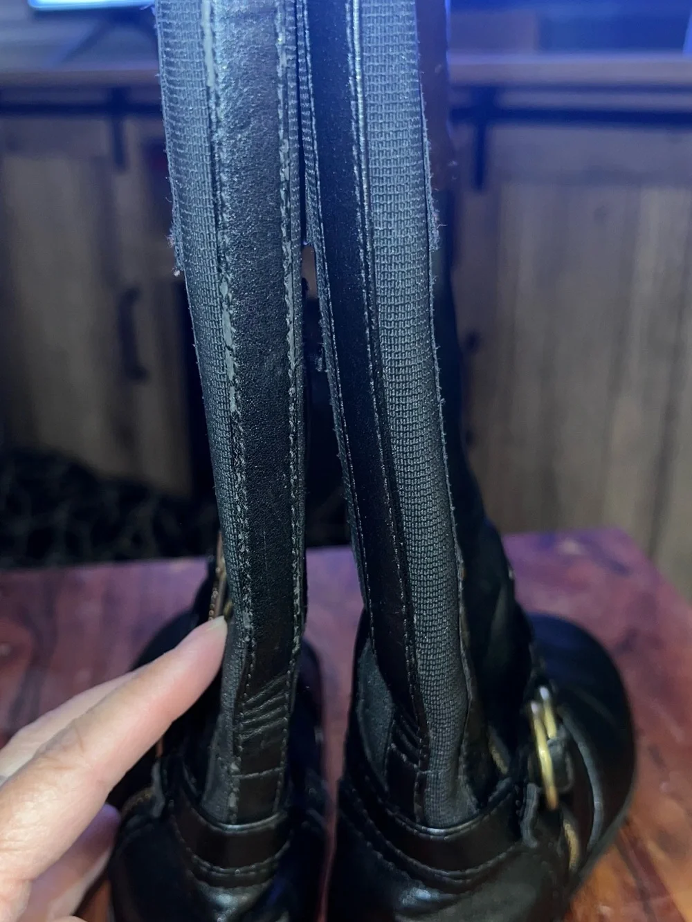 Nine West Girls Juno Tall Riding Boots Black Brown Gold Size 11